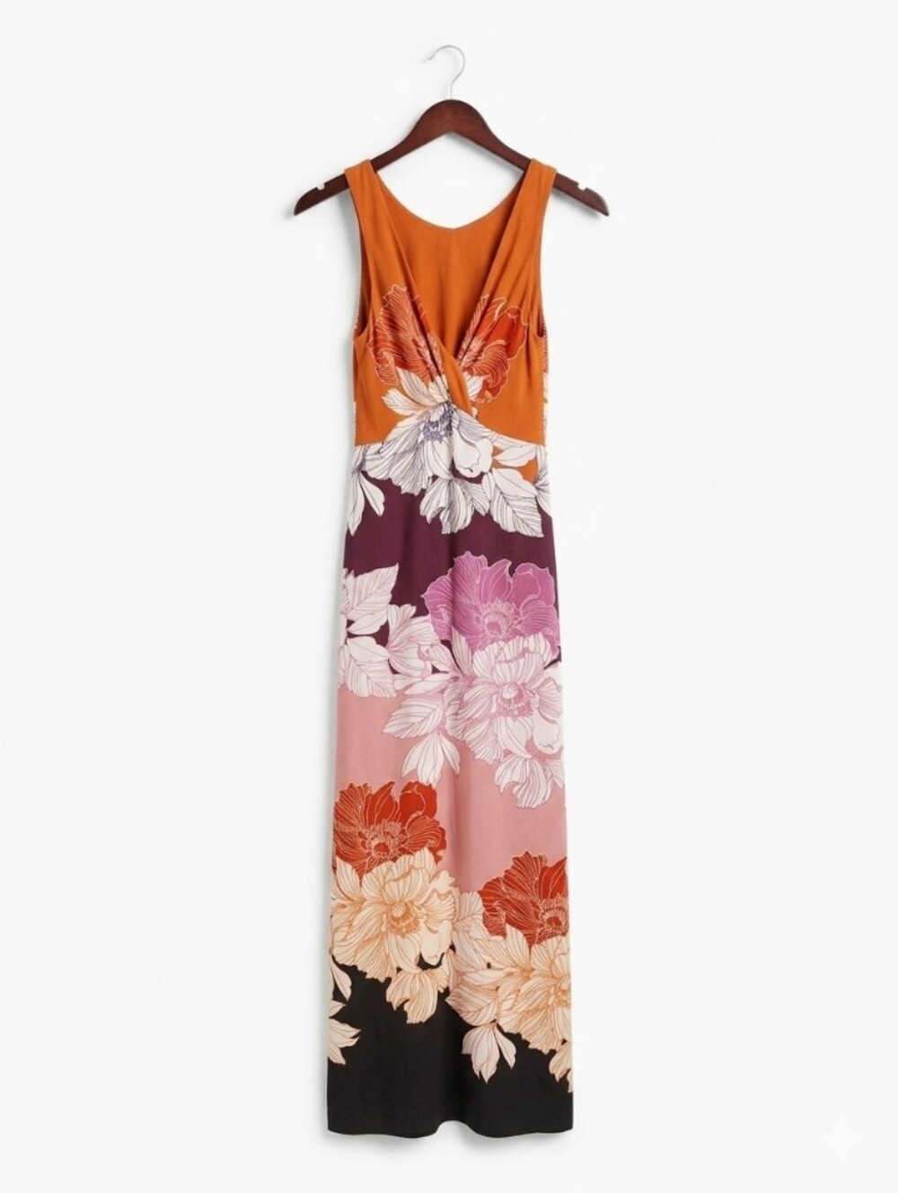 Anthropologie Maeve Floral Twist Back Maxi Dress - Orange Multi Colorblock - XS - Picture 3 of 10